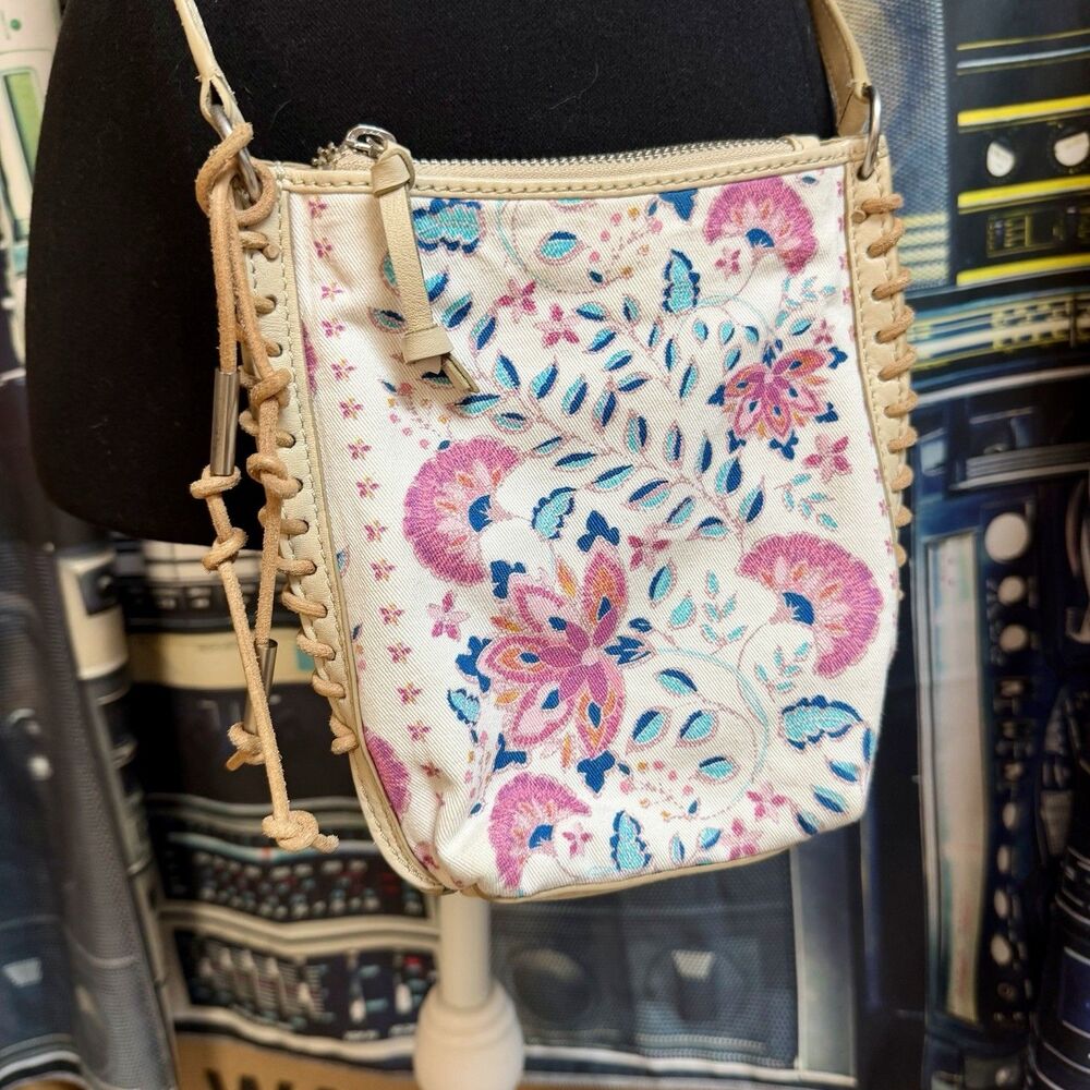 LUCKY BRAND Lika Florals Beige Stucco Cotton Leather Small Crossbody Bag NWOT